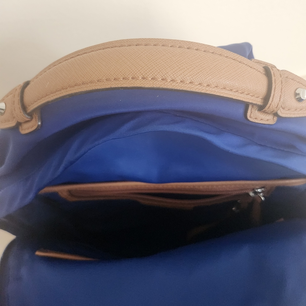 Michael Kors Men's Royal Blue Nylon Backpack with Tan Leather Trim - Picture 3 of 4